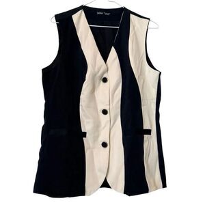 Shein Colorblock Two-tone Button Front V-neck Cream & Black Vest Large